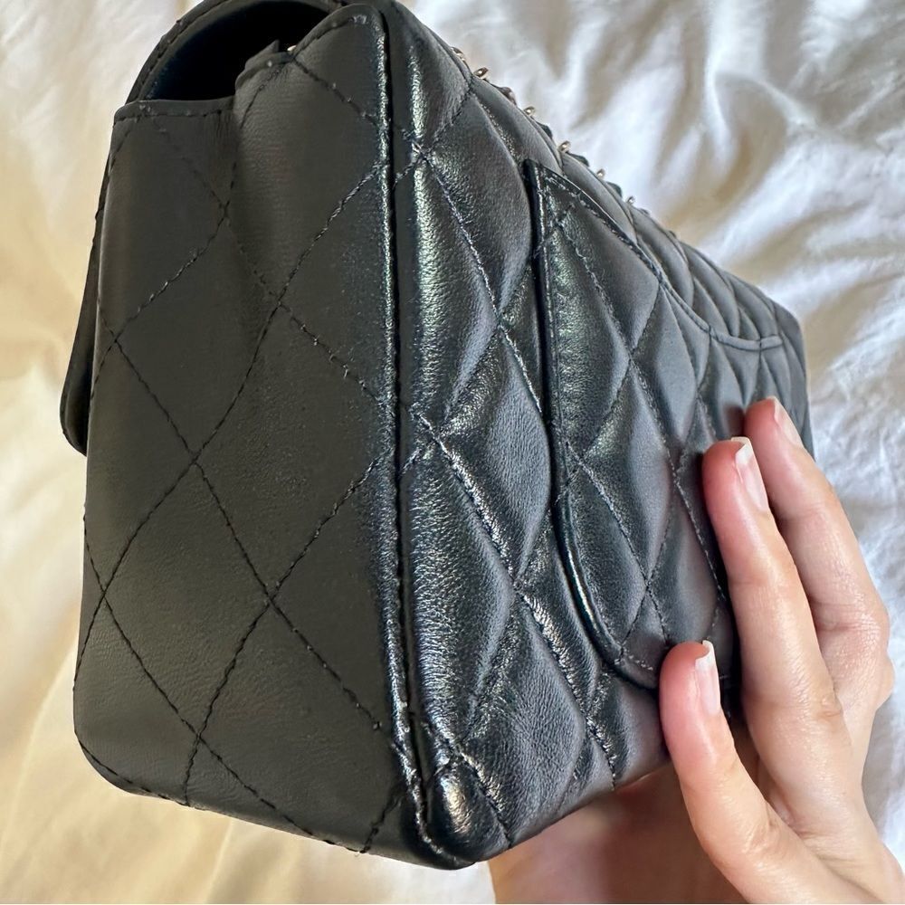 Chanel Black Lambskin Leather Mini Classic Rectangular Flap Light Gold Hardware - Picture 8 of 16